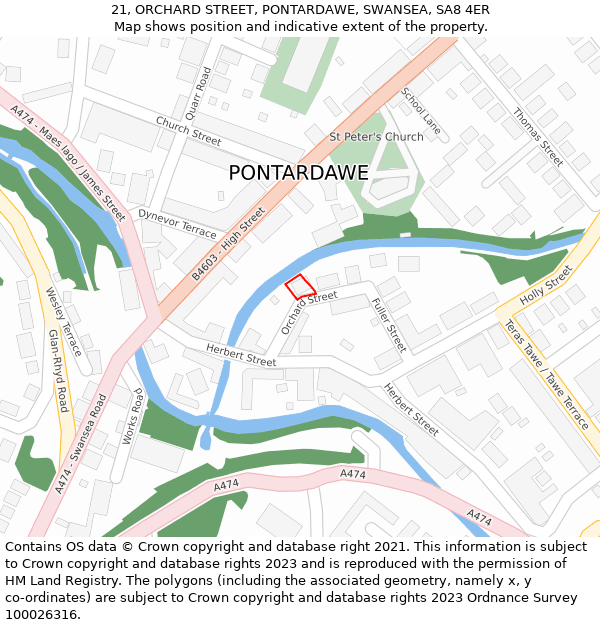 21, ORCHARD STREET, PONTARDAWE, SWANSEA, SA8 4ER: Location map and indicative extent of plot