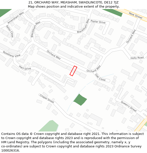 21, ORCHARD WAY, MEASHAM, SWADLINCOTE, DE12 7JZ: Location map and indicative extent of plot