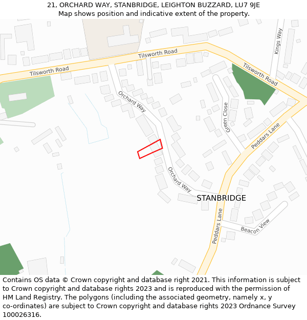 21, ORCHARD WAY, STANBRIDGE, LEIGHTON BUZZARD, LU7 9JE: Location map and indicative extent of plot