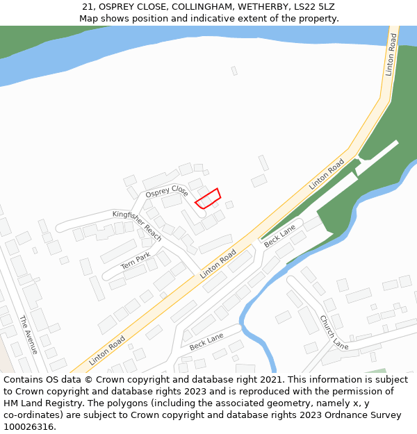 21, OSPREY CLOSE, COLLINGHAM, WETHERBY, LS22 5LZ: Location map and indicative extent of plot