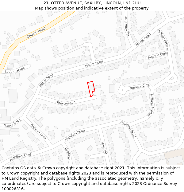 21, OTTER AVENUE, SAXILBY, LINCOLN, LN1 2HU: Location map and indicative extent of plot