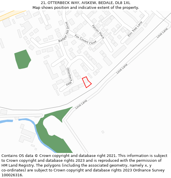 21, OTTERBECK WAY, AISKEW, BEDALE, DL8 1XL: Location map and indicative extent of plot