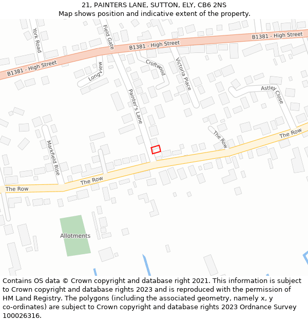 21, PAINTERS LANE, SUTTON, ELY, CB6 2NS: Location map and indicative extent of plot