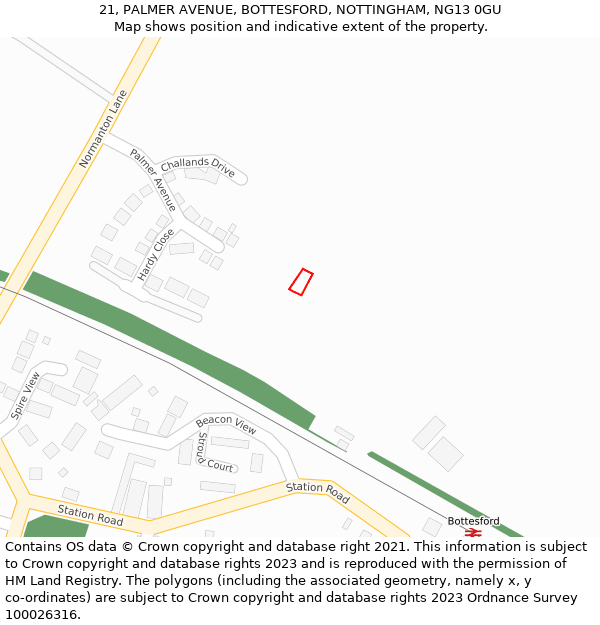 21, PALMER AVENUE, BOTTESFORD, NOTTINGHAM, NG13 0GU: Location map and indicative extent of plot