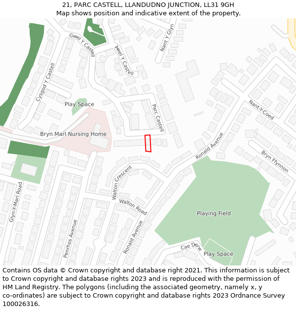 21, PARC CASTELL, LLANDUDNO JUNCTION, LL31 9GH: Location map and indicative extent of plot