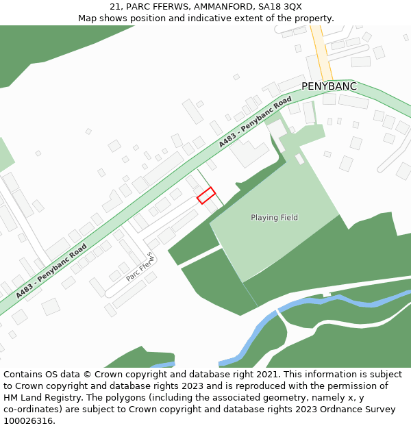 21, PARC FFERWS, AMMANFORD, SA18 3QX: Location map and indicative extent of plot