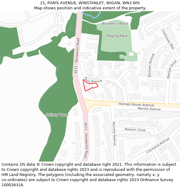 21, PARIS AVENUE, WINSTANLEY, WIGAN, WN3 6FA: Location map and indicative extent of plot