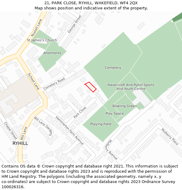 21, PARK CLOSE, RYHILL, WAKEFIELD, WF4 2QX: Location map and indicative extent of plot