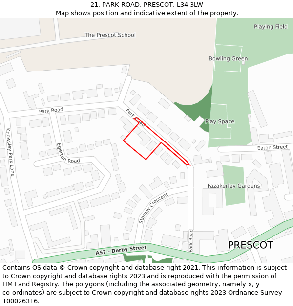 21, PARK ROAD, PRESCOT, L34 3LW: Location map and indicative extent of plot