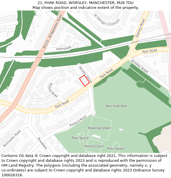 21, PARK ROAD, WORSLEY, MANCHESTER, M28 7DU: Location map and indicative extent of plot