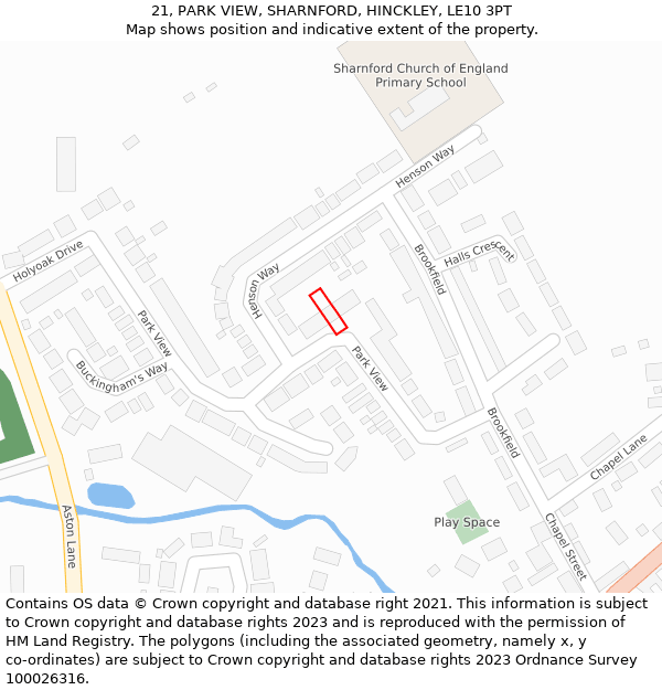 21, PARK VIEW, SHARNFORD, HINCKLEY, LE10 3PT: Location map and indicative extent of plot