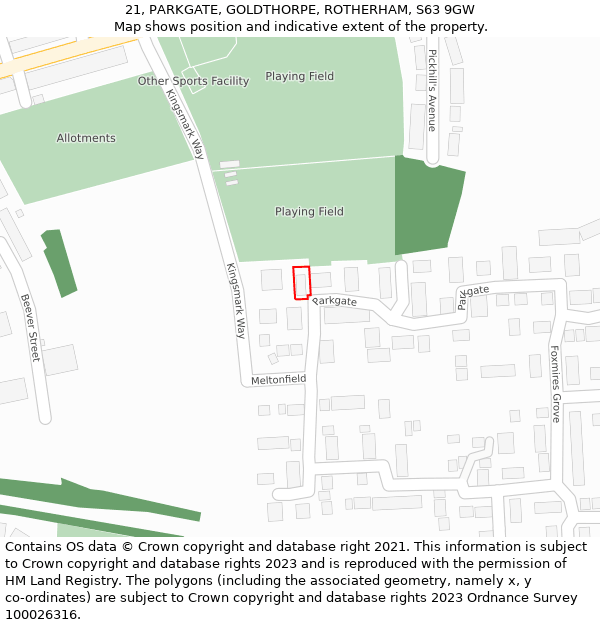 21, PARKGATE, GOLDTHORPE, ROTHERHAM, S63 9GW: Location map and indicative extent of plot