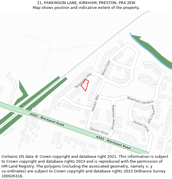 21, PARKINSON LANE, KIRKHAM, PRESTON, PR4 2EW: Location map and indicative extent of plot