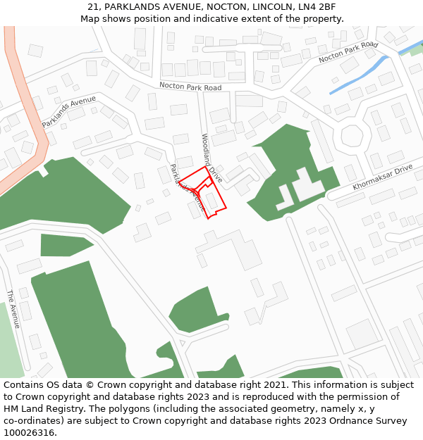 21, PARKLANDS AVENUE, NOCTON, LINCOLN, LN4 2BF: Location map and indicative extent of plot