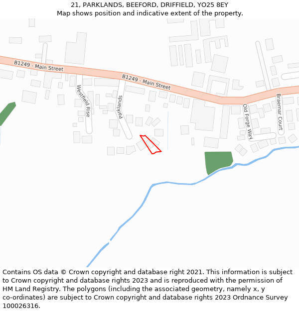 21, PARKLANDS, BEEFORD, DRIFFIELD, YO25 8EY: Location map and indicative extent of plot