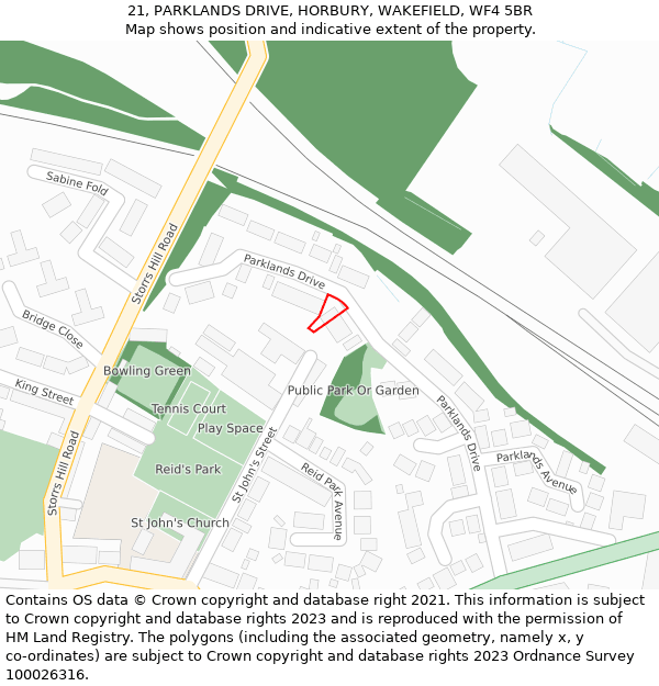 21, PARKLANDS DRIVE, HORBURY, WAKEFIELD, WF4 5BR: Location map and indicative extent of plot