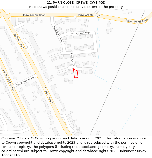 21, PARN CLOSE, CREWE, CW1 4GD: Location map and indicative extent of plot