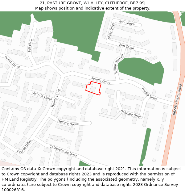 21, PASTURE GROVE, WHALLEY, CLITHEROE, BB7 9SJ: Location map and indicative extent of plot