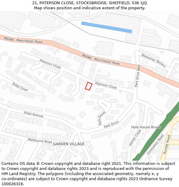 21, PATERSON CLOSE, STOCKSBRIDGE, SHEFFIELD, S36 1JQ: Location map and indicative extent of plot