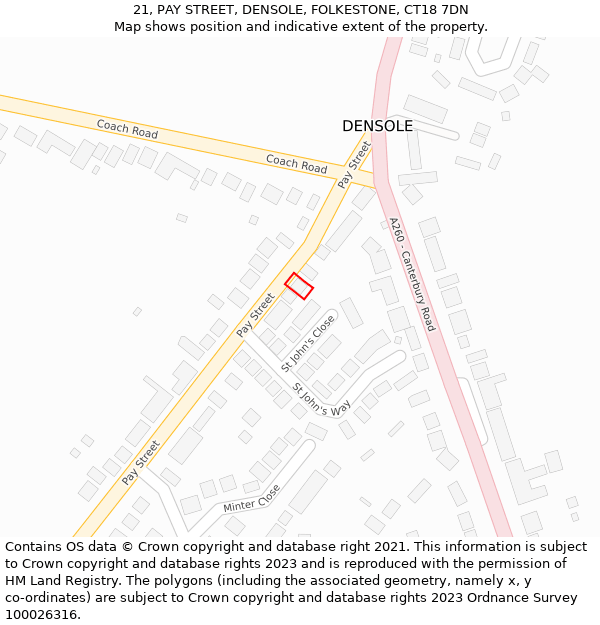 21, PAY STREET, DENSOLE, FOLKESTONE, CT18 7DN: Location map and indicative extent of plot