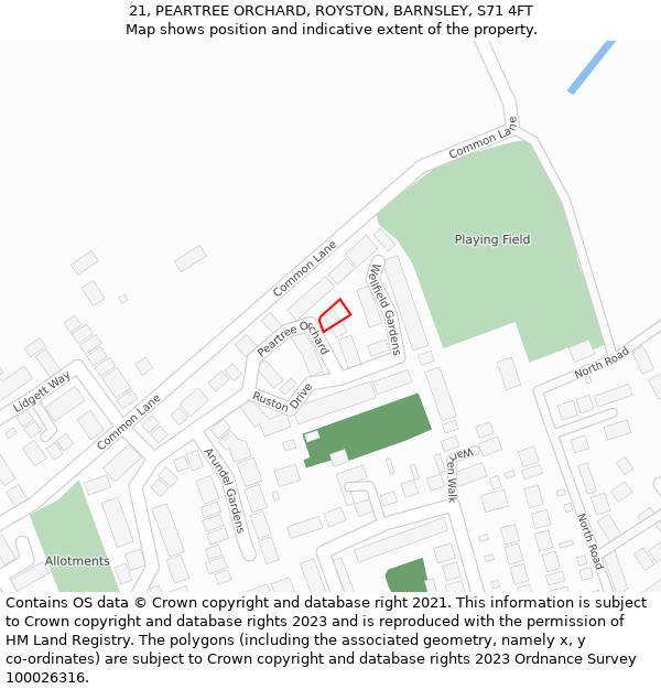 21, PEARTREE ORCHARD, ROYSTON, BARNSLEY, S71 4FT: Location map and indicative extent of plot