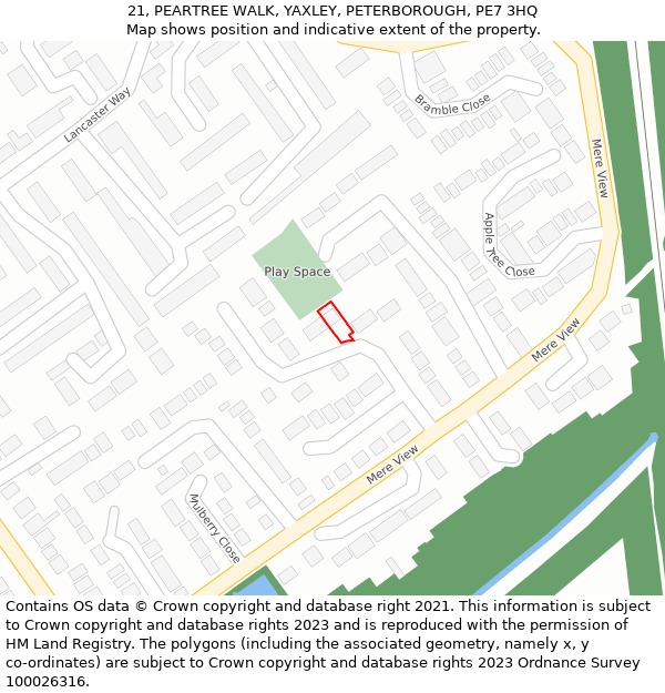 21, PEARTREE WALK, YAXLEY, PETERBOROUGH, PE7 3HQ: Location map and indicative extent of plot