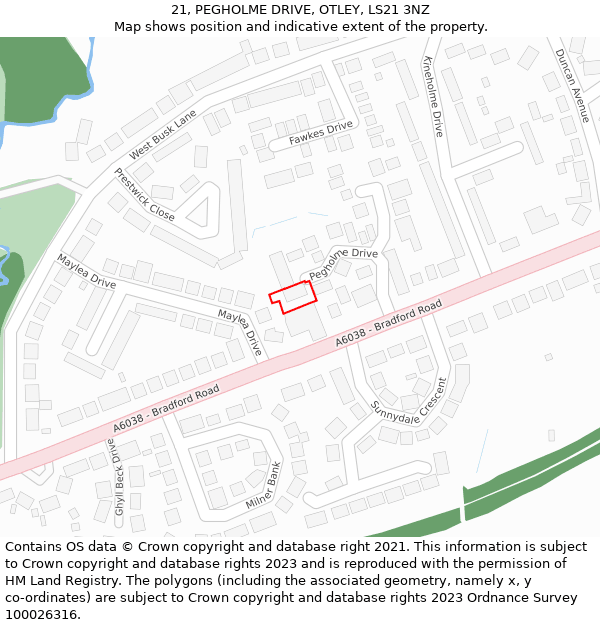 21, PEGHOLME DRIVE, OTLEY, LS21 3NZ: Location map and indicative extent of plot