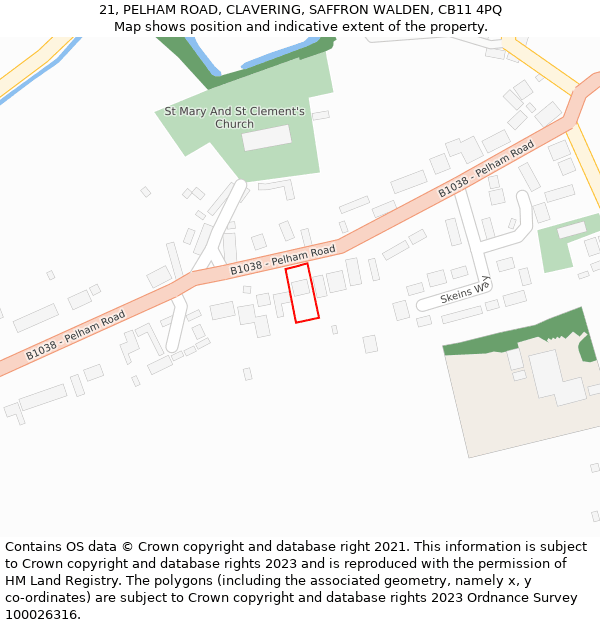 21, PELHAM ROAD, CLAVERING, SAFFRON WALDEN, CB11 4PQ: Location map and indicative extent of plot