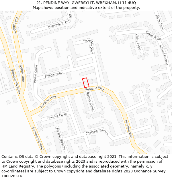 21, PENDINE WAY, GWERSYLLT, WREXHAM, LL11 4UQ: Location map and indicative extent of plot