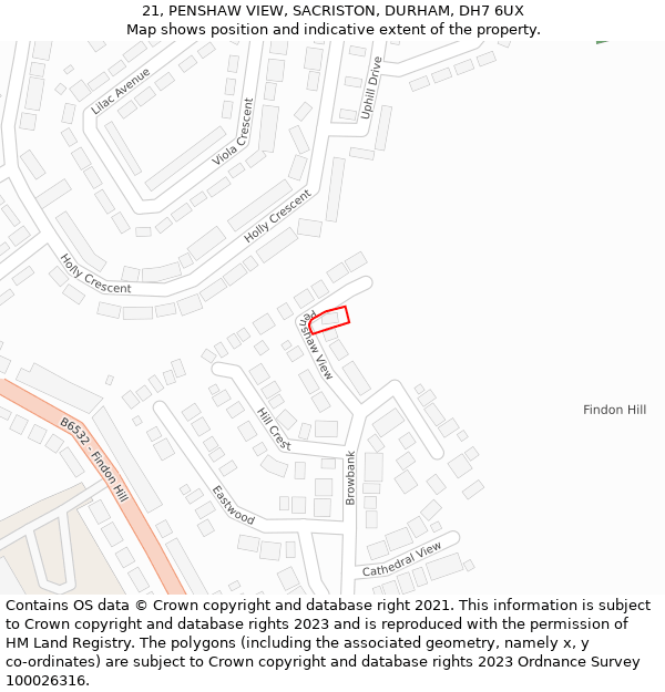 21, PENSHAW VIEW, SACRISTON, DURHAM, DH7 6UX: Location map and indicative extent of plot
