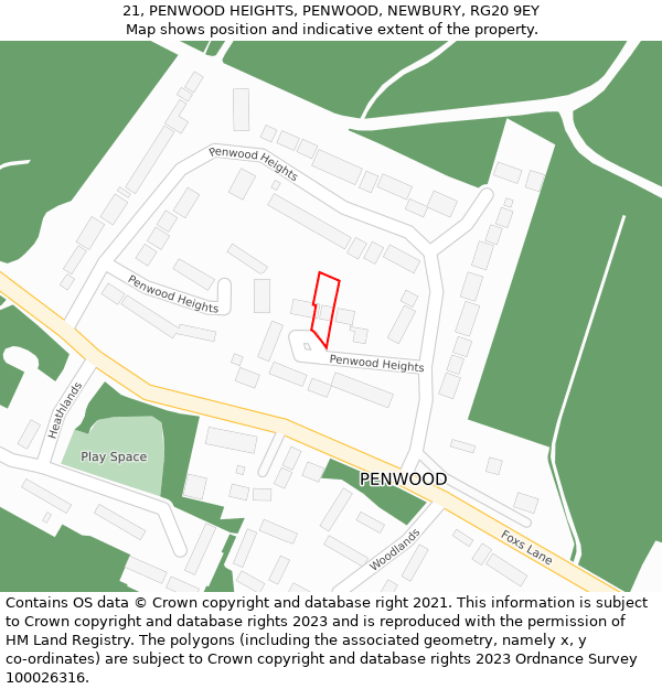 21, PENWOOD HEIGHTS, PENWOOD, NEWBURY, RG20 9EY: Location map and indicative extent of plot