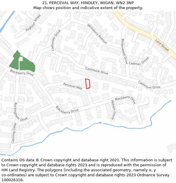 21, PERCEVAL WAY, HINDLEY, WIGAN, WN2 3NP: Location map and indicative extent of plot