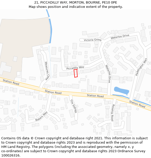 21, PICCADILLY WAY, MORTON, BOURNE, PE10 0PE: Location map and indicative extent of plot