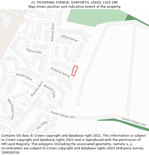 21, PICKERING AVENUE, GARFORTH, LEEDS, LS25 2NF: Location map and indicative extent of plot