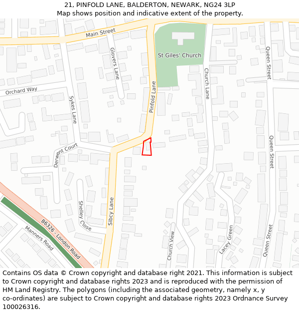 21, PINFOLD LANE, BALDERTON, NEWARK, NG24 3LP: Location map and indicative extent of plot