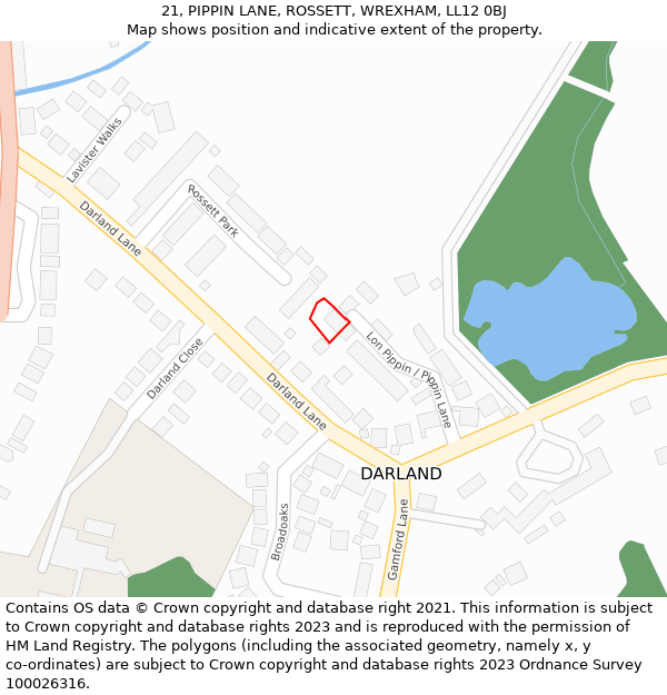 21, PIPPIN LANE, ROSSETT, WREXHAM, LL12 0BJ: Location map and indicative extent of plot