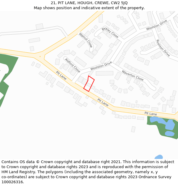 21, PIT LANE, HOUGH, CREWE, CW2 5JQ: Location map and indicative extent of plot