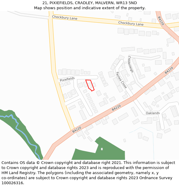 21, PIXIEFIELDS, CRADLEY, MALVERN, WR13 5ND: Location map and indicative extent of plot