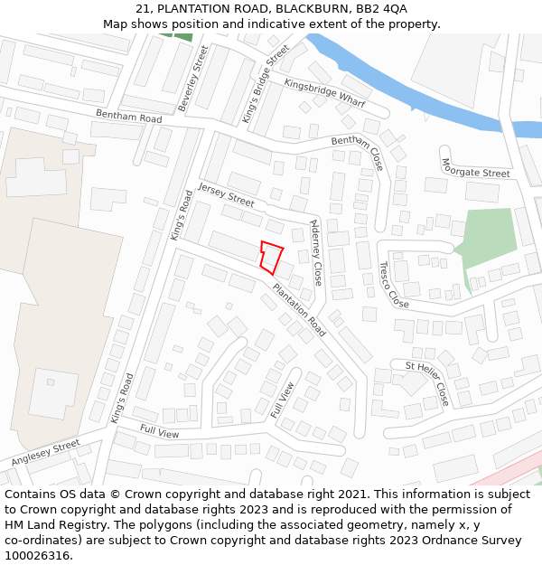 21, PLANTATION ROAD, BLACKBURN, BB2 4QA: Location map and indicative extent of plot