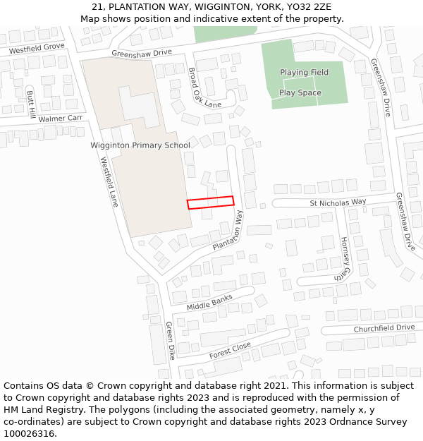 21, PLANTATION WAY, WIGGINTON, YORK, YO32 2ZE: Location map and indicative extent of plot