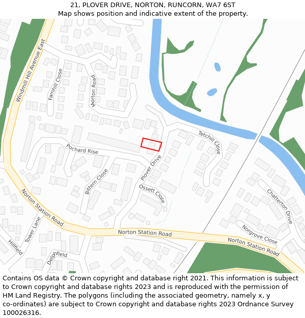 21, PLOVER DRIVE, NORTON, RUNCORN, WA7 6ST: Location map and indicative extent of plot