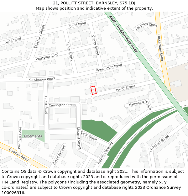 21, POLLITT STREET, BARNSLEY, S75 1DJ: Location map and indicative extent of plot