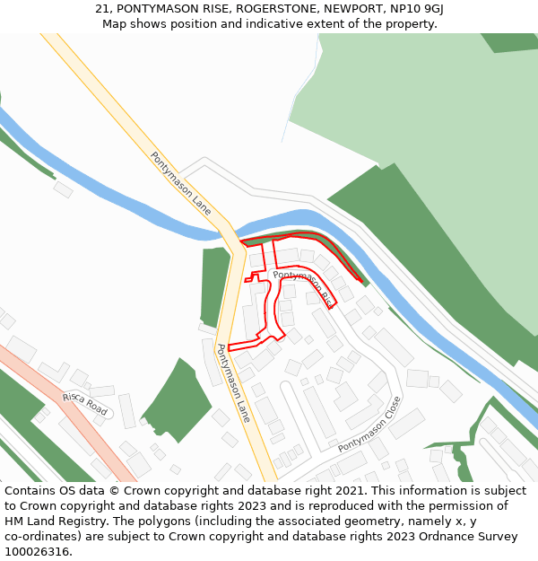 21, PONTYMASON RISE, ROGERSTONE, NEWPORT, NP10 9GJ: Location map and indicative extent of plot