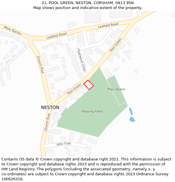 21, POOL GREEN, NESTON, CORSHAM, SN13 9SN: Location map and indicative extent of plot