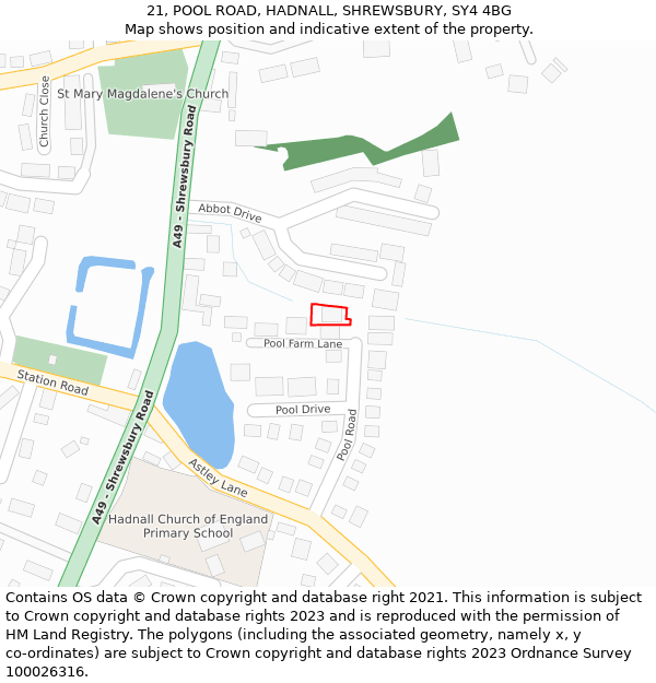 21, POOL ROAD, HADNALL, SHREWSBURY, SY4 4BG: Location map and indicative extent of plot