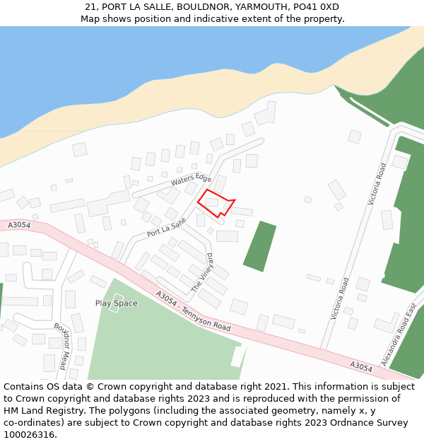 21, PORT LA SALLE, BOULDNOR, YARMOUTH, PO41 0XD: Location map and indicative extent of plot