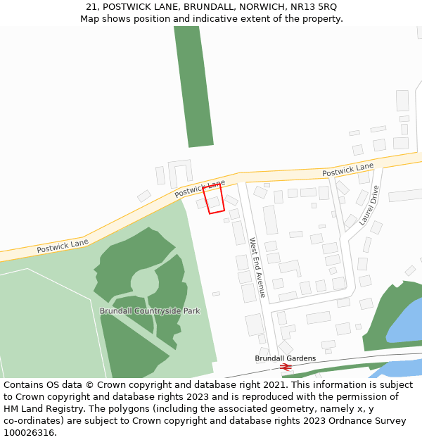 21, POSTWICK LANE, BRUNDALL, NORWICH, NR13 5RQ: Location map and indicative extent of plot