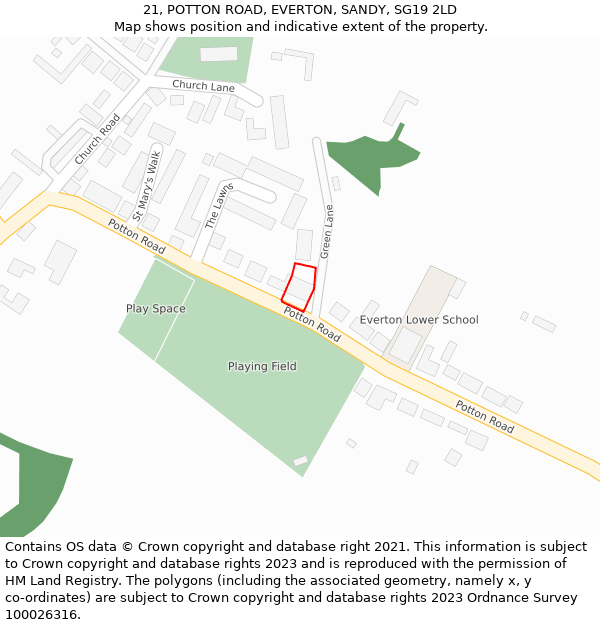 21, POTTON ROAD, EVERTON, SANDY, SG19 2LD: Location map and indicative extent of plot