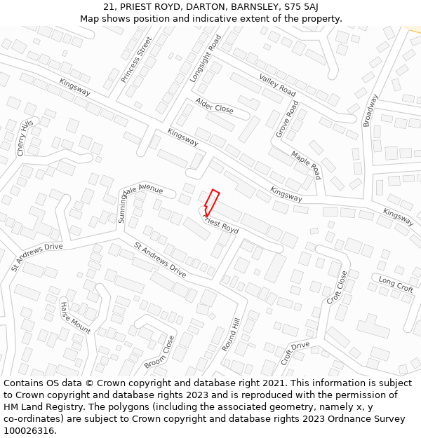21, PRIEST ROYD, DARTON, BARNSLEY, S75 5AJ: Location map and indicative extent of plot