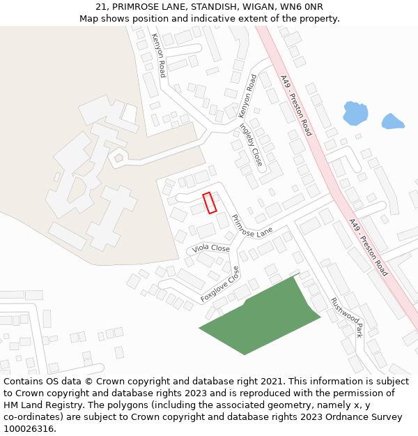 21, PRIMROSE LANE, STANDISH, WIGAN, WN6 0NR: Location map and indicative extent of plot